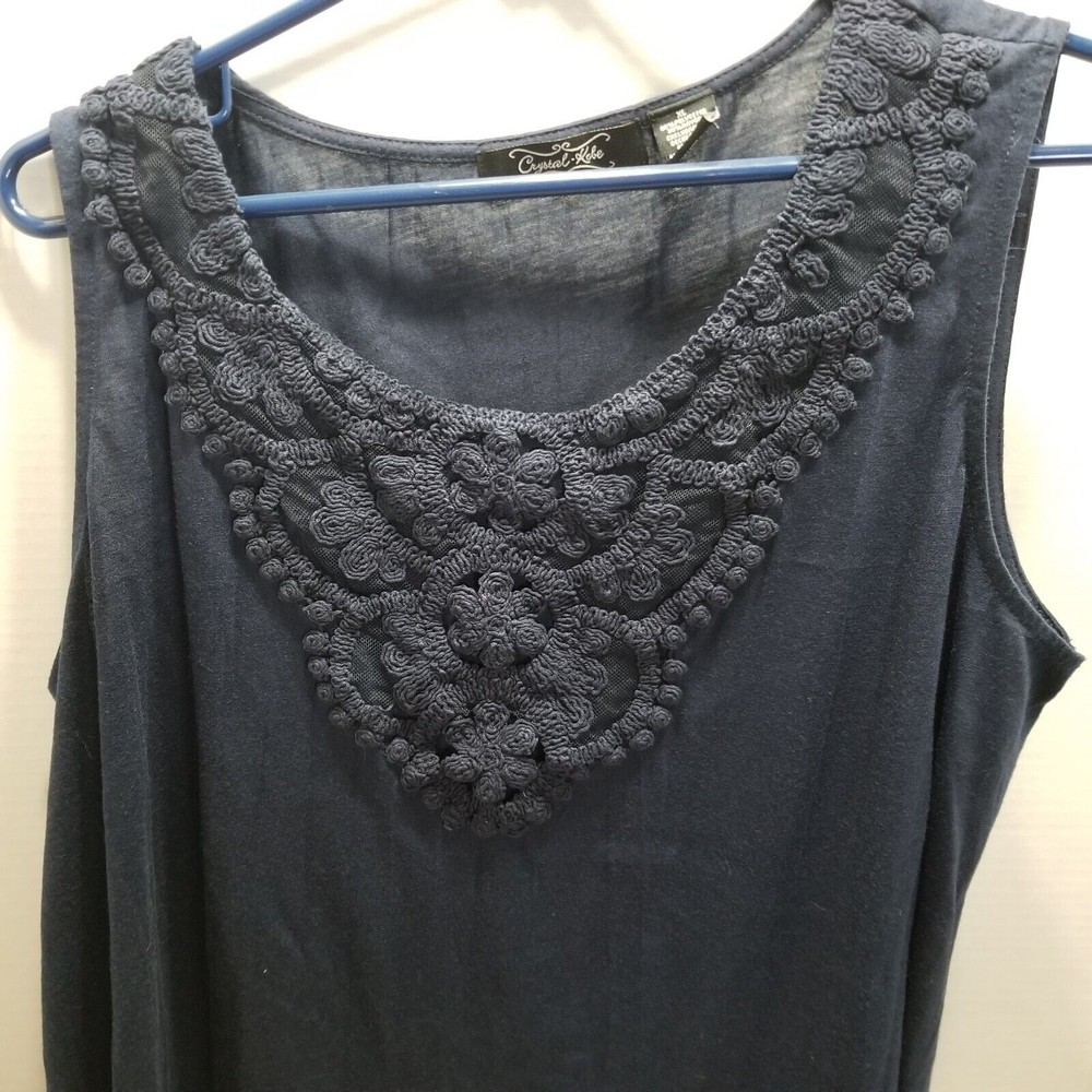 Women Sleeveless Tank Top Crystal Kobe Navy Blue Size XL Blouse Crochet Shirt